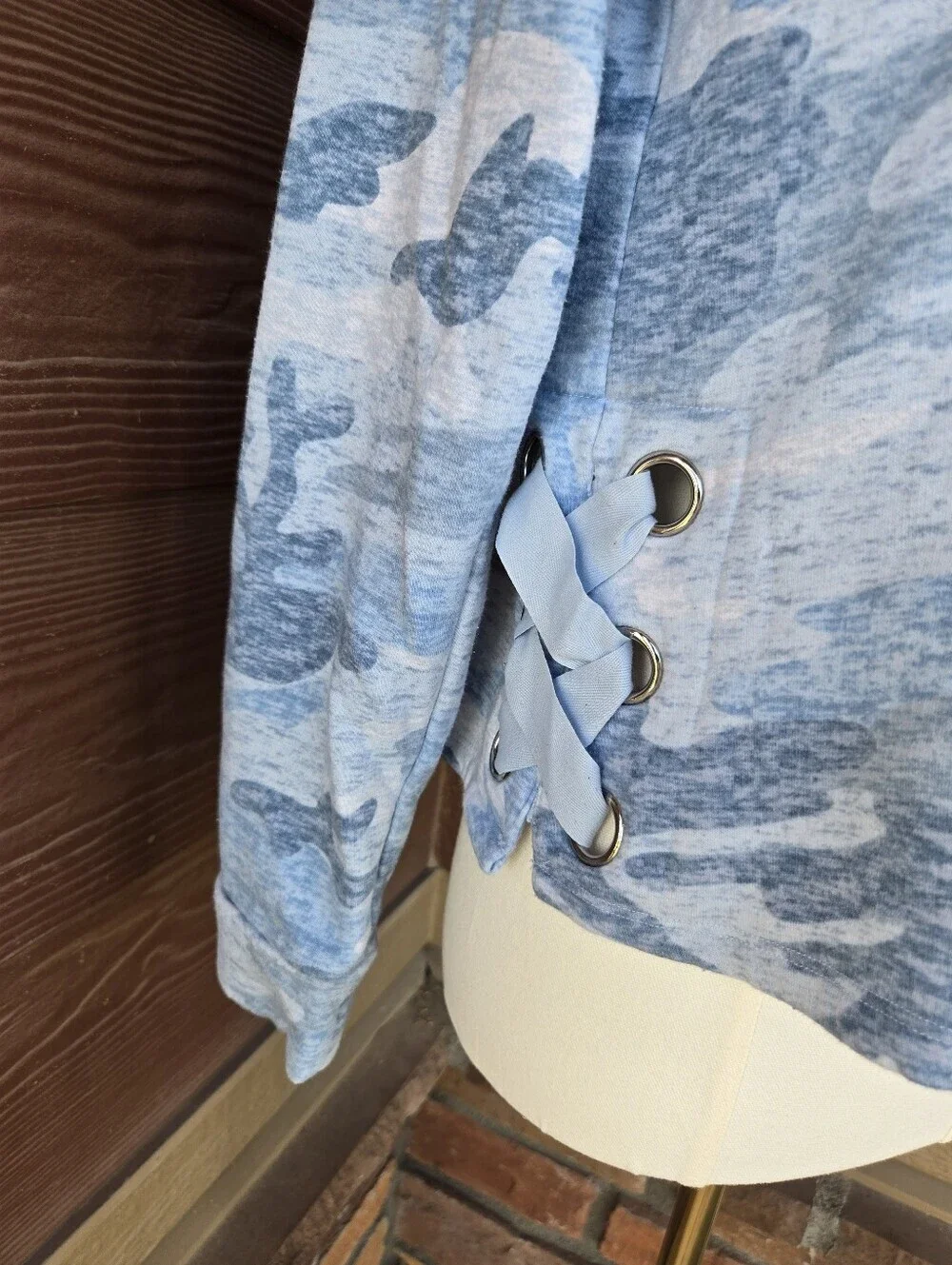 Justice Girls Blue Camo Cropped Hooded Sweatshirt with Silver Foil Chest Logo
